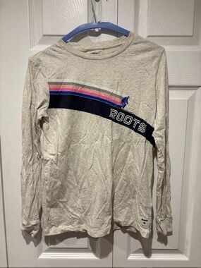 Roots Cream Long-Sleeve Tee with Navy, Pink & Blue Stripe